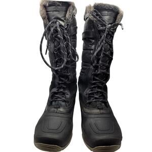 The North Face Winter Lace Up Boots Womens Black Gray Faux Fur Fuzzy Size 8.5